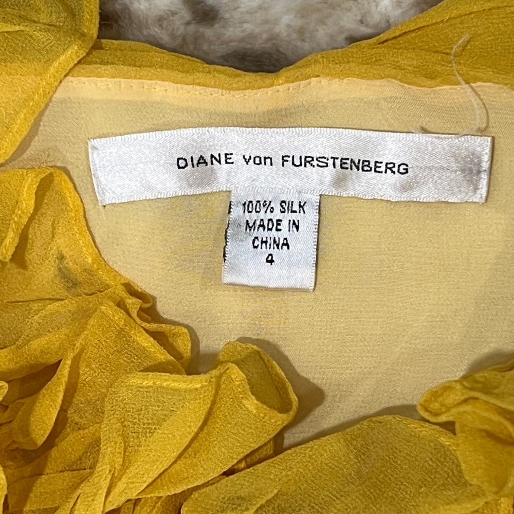 Diane Von Furstenberg Golden Yellow 100% Silk Ruffle Tier Empire Dress! So cute! - Picture 2 of 5